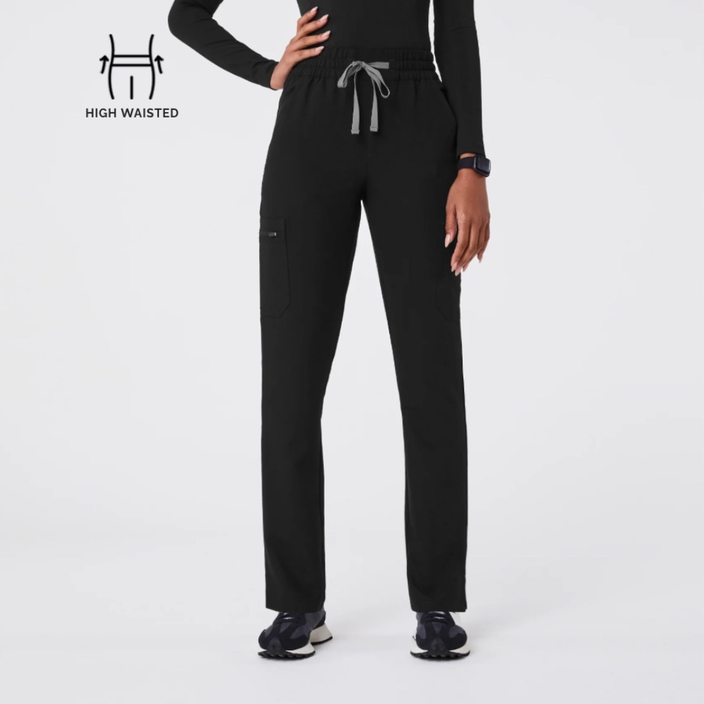 Black High Waisted Down Scrub Pants | Figs